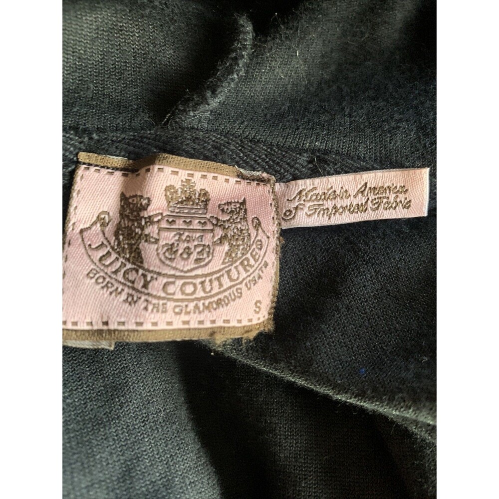 Y2K Vintage Juicy Couture Black Velour Faux Fur Track Jacket Small Mcbling Fall - Picture 6 of 8